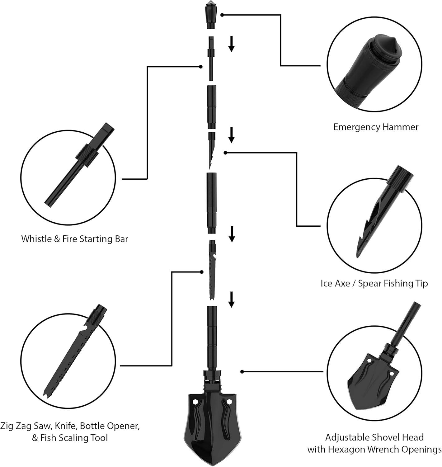 image:imageWakeman Outdoors Tactical Utility Shovel Compact Folding Survival Metal Spade Multitool for Camping Hunting and Hiking with Nylon Carrying Bag