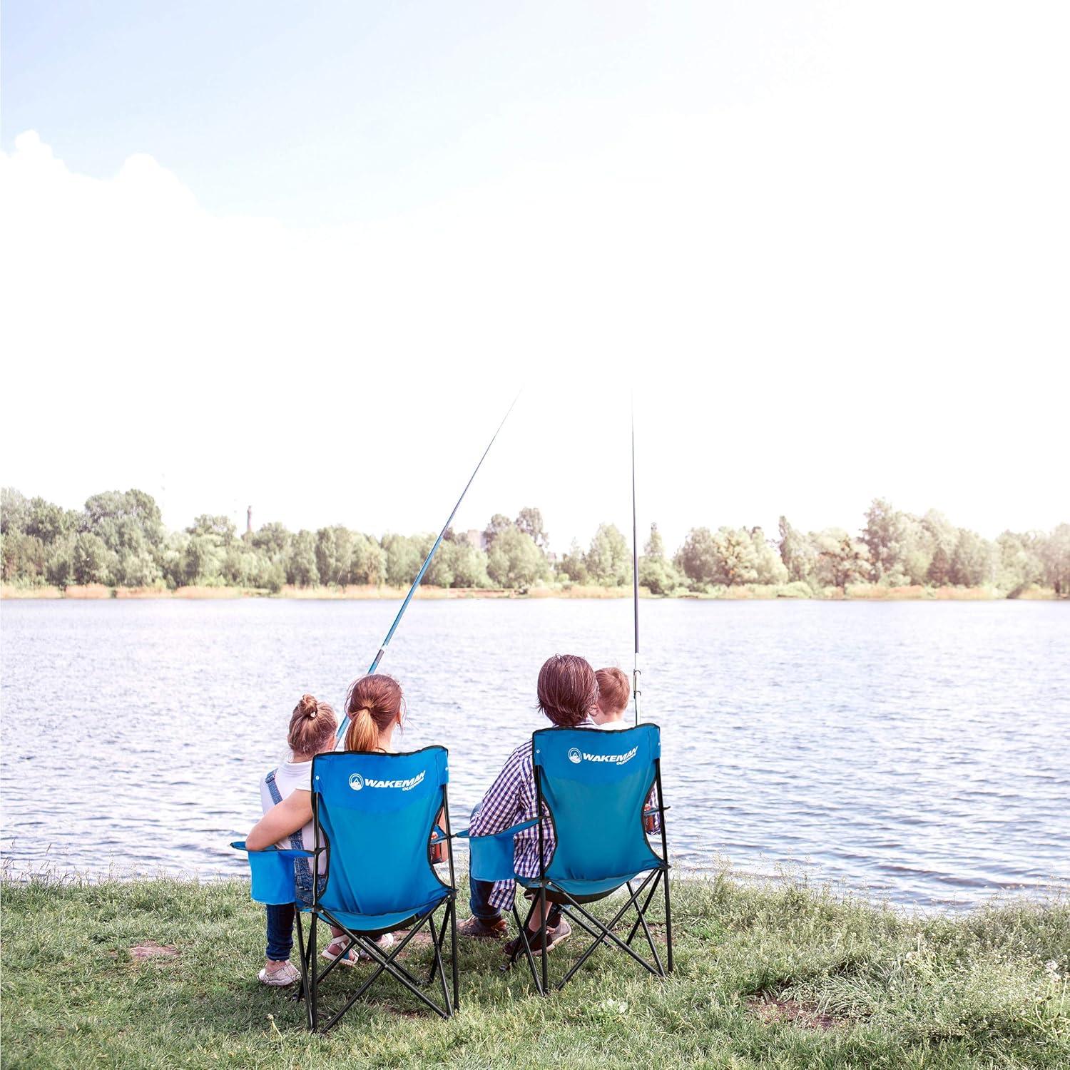 image:imageWakeman Oversized Camp Chair300lb Capacity Big Tall Quad Seat with Cup Holder Cooler Carry Bag for Tailgating Camping Fishing Outdoors Blue