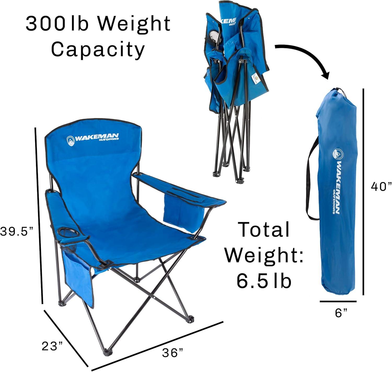 image:imageWakeman Oversized Camp Chair300lb Capacity Big Tall Quad Seat with Cup Holder Cooler Carry Bag for Tailgating Camping Fishing Outdoors Blue