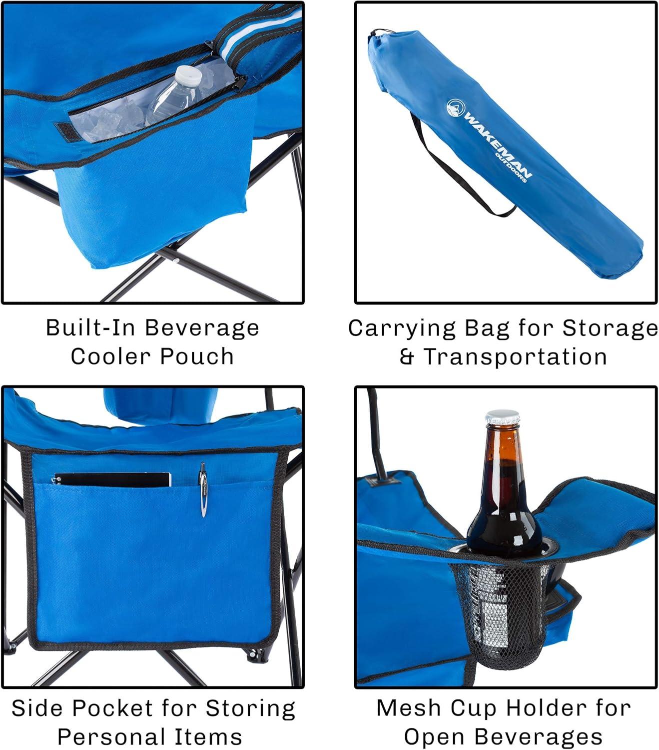 image:imageWakeman Oversized Camp Chair300lb Capacity Big Tall Quad Seat with Cup Holder Cooler Carry Bag for Tailgating Camping Fishing Outdoors Blue