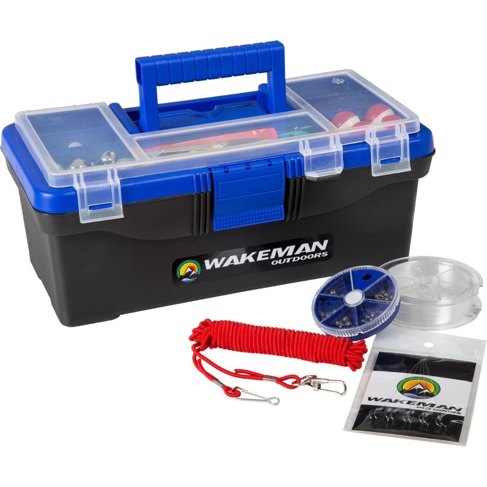image:image55Piece Fishing Tackle Set Tackle Box Includes Sinkers Hooks Lures Bobbers Swivels Fishing Line and More Angling Gear by Wakeman Blue