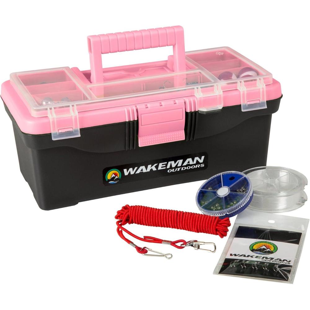image:image55Piece Fishing Tackle Set Tackle Box Includes Sinkers Hooks Lures Bobbers Swivels Fishing Line and More Fishing Gear by Wakeman Pink
