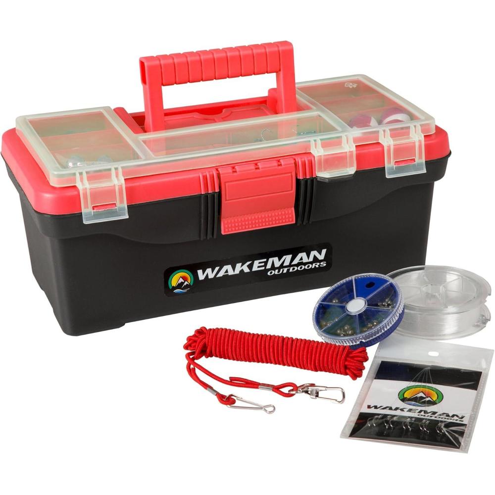 image:image55Piece Fishing Tackle Set Tackle Box Includes Sinkers Hooks Lures Bobbers Swivels Fishing Line and More Fishing Gear by Wakeman Red
