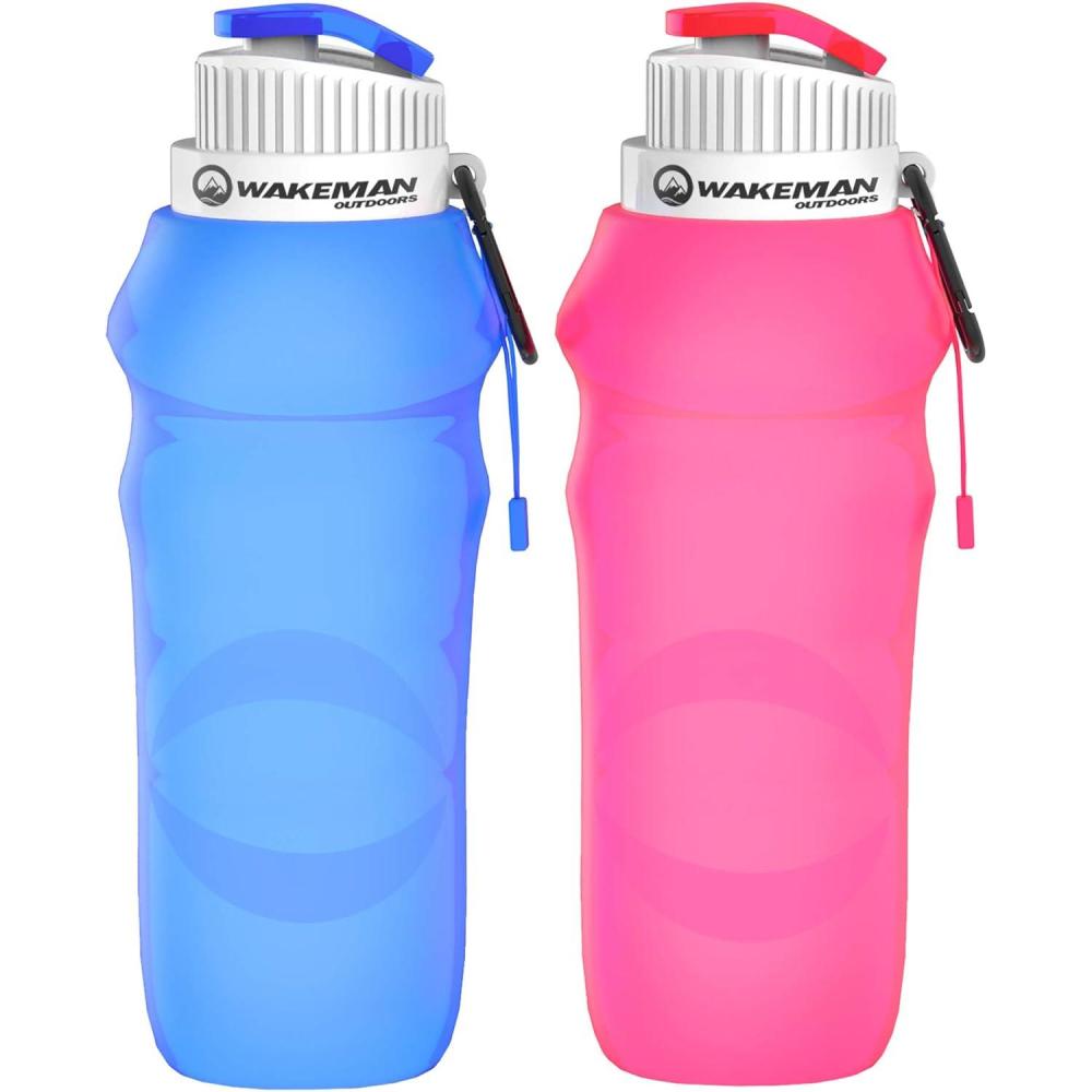 image:imageCollapsible Water Bottles20oz Foldable Reusable LeakProofCompact for Hiking Camping Backpacking Running and More by Wakeman Outdoors 2 Pack