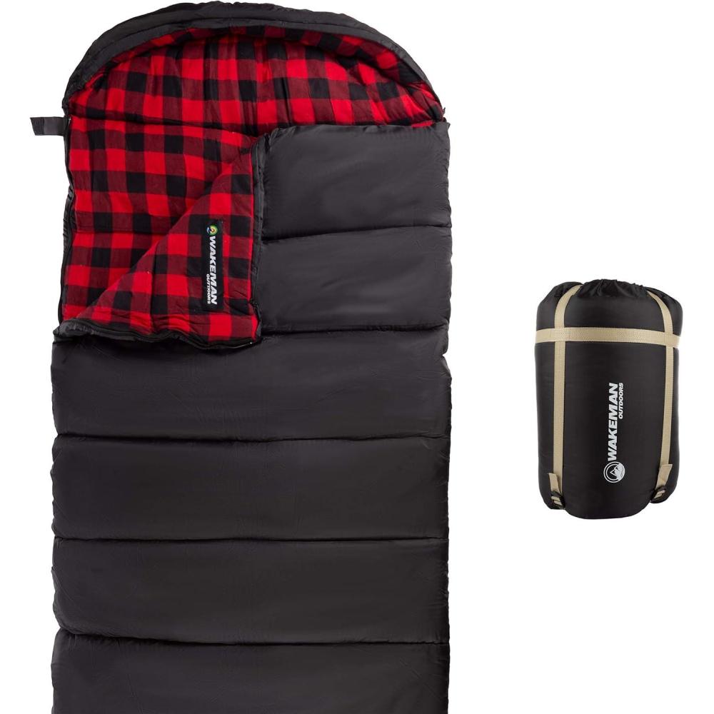 image:imageSleeping Bag Lightweight EnvelopeStyle 32F Rated Outdoor Sleeping Bag with Hood and Carry Case for Backpacking Camping and Hiking by Wakeman NavyBlack
