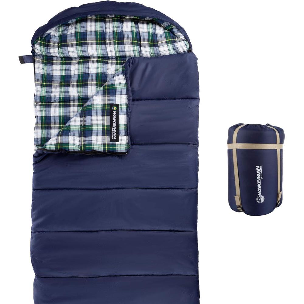image:imageSleeping Bag Lightweight EnvelopeStyle 32F Rated Outdoor Sleeping Bag with Hood and Carry Case for Backpacking Camping and Hiking by Wakeman NavyNavy