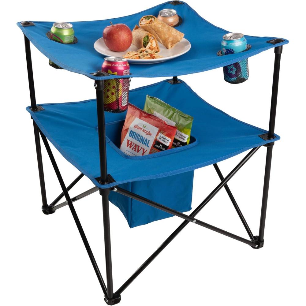 image:imageWakeman Camp Table Round 2Tier Folding Table with 4 Cupholders and Carrying Bag for Camping Beach Picnic Sporting Events and More OutdoorsBlueMulti Color