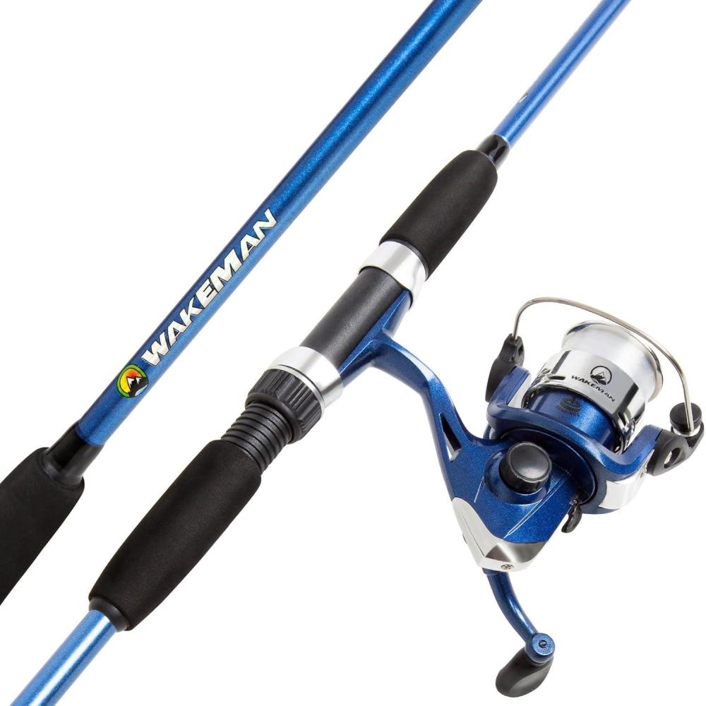 image:imageWakeman Fiberglass Fishing Rod and Reel Combo 2Piece 65Inch Medium Action Spinning Rod Set for Lake FishingBlue