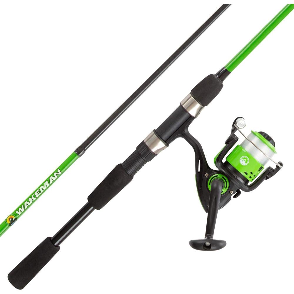 image:imageWakeman Fiberglass Fishing Rod and Reel Combo 2Piece 65Inch Medium Action Spinning Rod Set for Lake FishingGreen