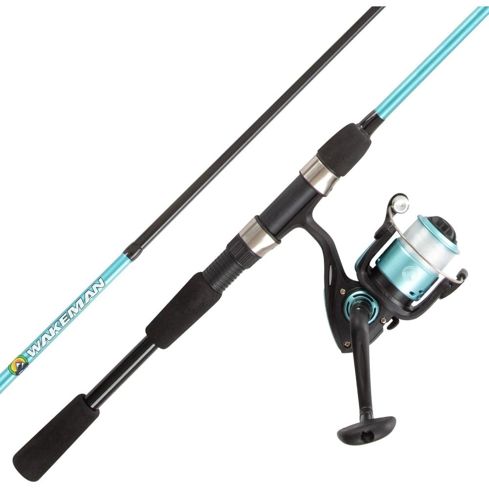 image:imageWakeman Fiberglass Fishing Rod and Reel Combo 2Piece 65Inch Medium Action Spinning Rod Set for Lake FishingTurquoise