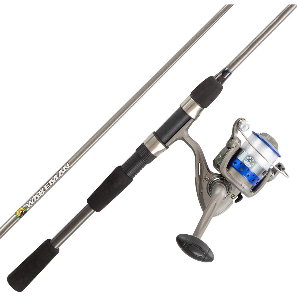 image:imageWakeman Fishing Rod amp Reel Combo 66 Fiberglass Pole Spinning Reel Bass Trout amp Lake FishSpooled with 10lb TestAction Series by Wakeman Outdoors