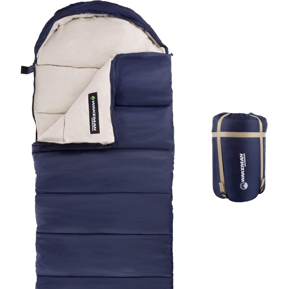 image:imageWakeman Outdoors Sleeping Bag 35F Rated 3 Season Envelope Style with Hood for Outdoor Camping Backpacking and Hiking with Carry Bag NavyNavy