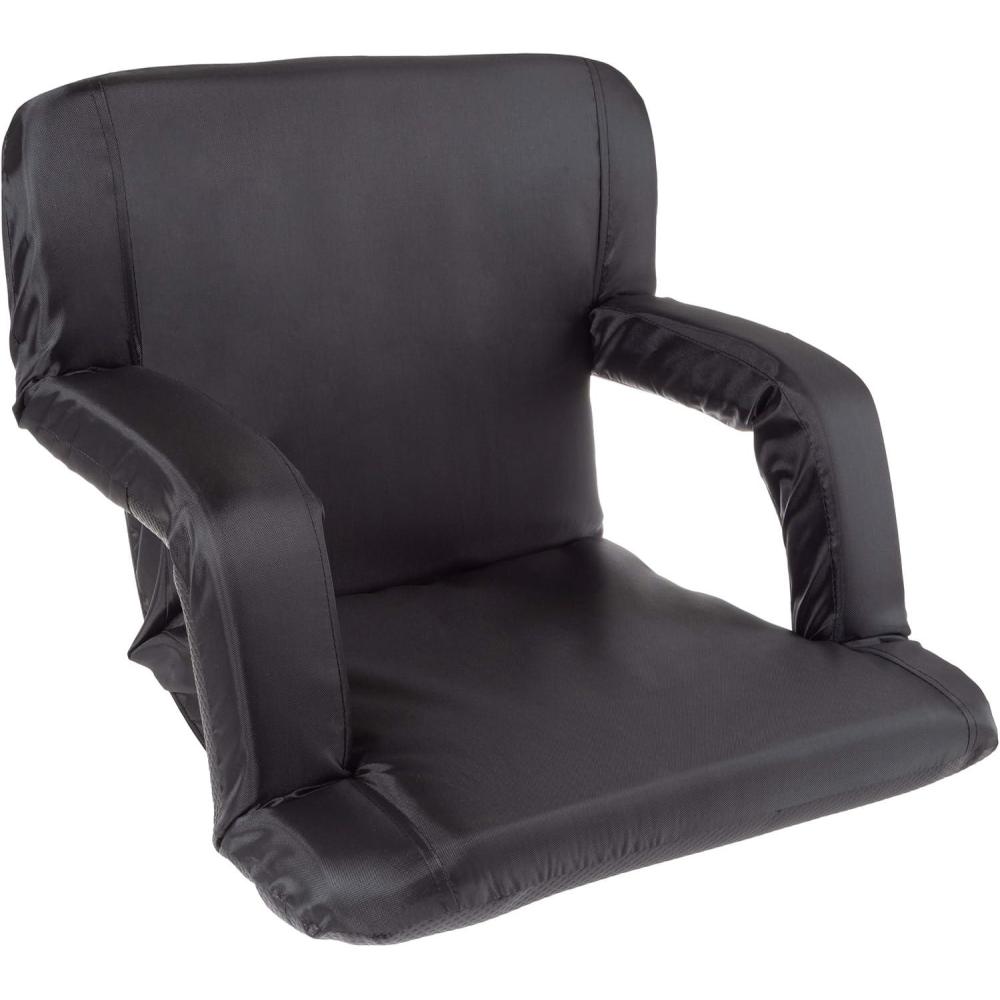 image:imageWakeman Outdoors Stadium Seat Chair Bleacher Cushion with Padded Back Support Armrests 6 Reclining Positions and Portable Backpack Carry Straps Black