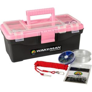 image:image55Piece Fishing Tackle Set  Tackle Box Includes Sinkers Hooks Lures Bobbers Swivels Fishing Line and More  Fishing Gear by Wakeman Pink