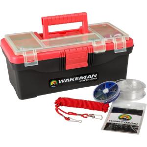image:image55Piece Fishing Tackle Set  Tackle Box Includes Sinkers Hooks Lures Bobbers Swivels Fishing Line and More  Fishing Gear by Wakeman Red