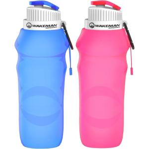image:imageCollapsible Water Bottles20oz Foldable Reusable LeakProofCompact for Hiking Camping Backpacking Running and More by Wakeman Outdoors 2 Pack