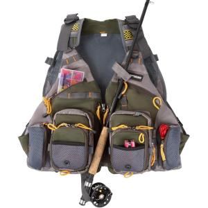image:imageFishing Vest  Lightweight Adjustable Nylon and EVA Foam Tackle Organizer Jacket for Lake Stream and Pond Fishing by Wakeman Outdoors