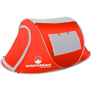 image:imagePopup Tent 2 Person Water Resistant Barrel Style Tent for Camping with Rain Fly and Carry Bag Sunchaser 2Person Tent by Wakeman Outdoors Red75CMP1033