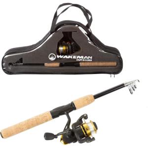 image:imageTelescopic Fishing Pole  55Foot Carbon Fiber Rod and Ambidextrous Reel Combo with Handy Carrying Case for Lake Pond or River by Wakeman Black