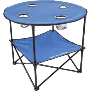 image:imageWakeman Camp Table  Round 2Tier Folding Table with 4 Cupholders and Carrying Bag  for Camping Beach Picnic Sporting Events and More OutdoorsBlueBlue