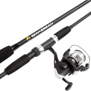 image:imageWakeman Fiberglass Fishing Rod and Reel Combo  2Piece 65Inch Medium Action Spinning Rod Set for Lake FishingBlack