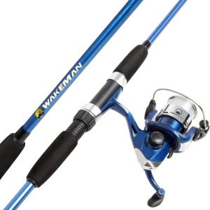 image:imageWakeman Fiberglass Fishing Rod and Reel Combo  2Piece 65Inch Medium Action Spinning Rod Set for Lake FishingBlue