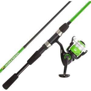 image:imageWakeman Fiberglass Fishing Rod and Reel Combo  2Piece 65Inch Medium Action Spinning Rod Set for Lake FishingGreen