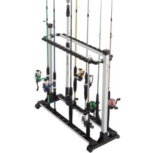 image:imageWakeman Outdoors Fishing Rod Rack Aluminum Freestanding Floor Storage Organizer Stand for Home or Garage Fits 24 Freshwater or Saltwater Rods Black Model 80FSH5020