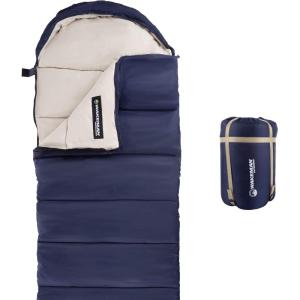 image:imageWakeman Outdoors Sleeping Bag  35F Rated 3 Season Envelope Style with Hood for Outdoor Camping Backpacking and Hiking with Carry Bag NavyNavy
