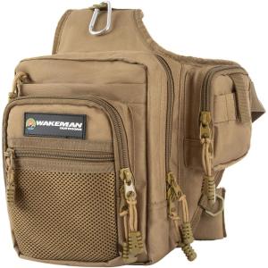 image:imageWakeman Wakman Outdoors 80FSH5039 Fly Fishing Tackle Gear and Accessory Bag  Shoulder Pack with Carabiner Clip and Adjustable Strap for Camping Fishing and Hiking Multicoloured 14 X 13 X 2